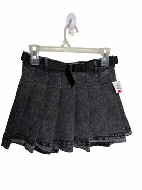 NWT spoon Jeans belted black acid wash pleated denim skirt size 14